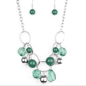 Necklace Earrings Set Sliver & Green Paparazzi Cosmic Getaway Set NEW
